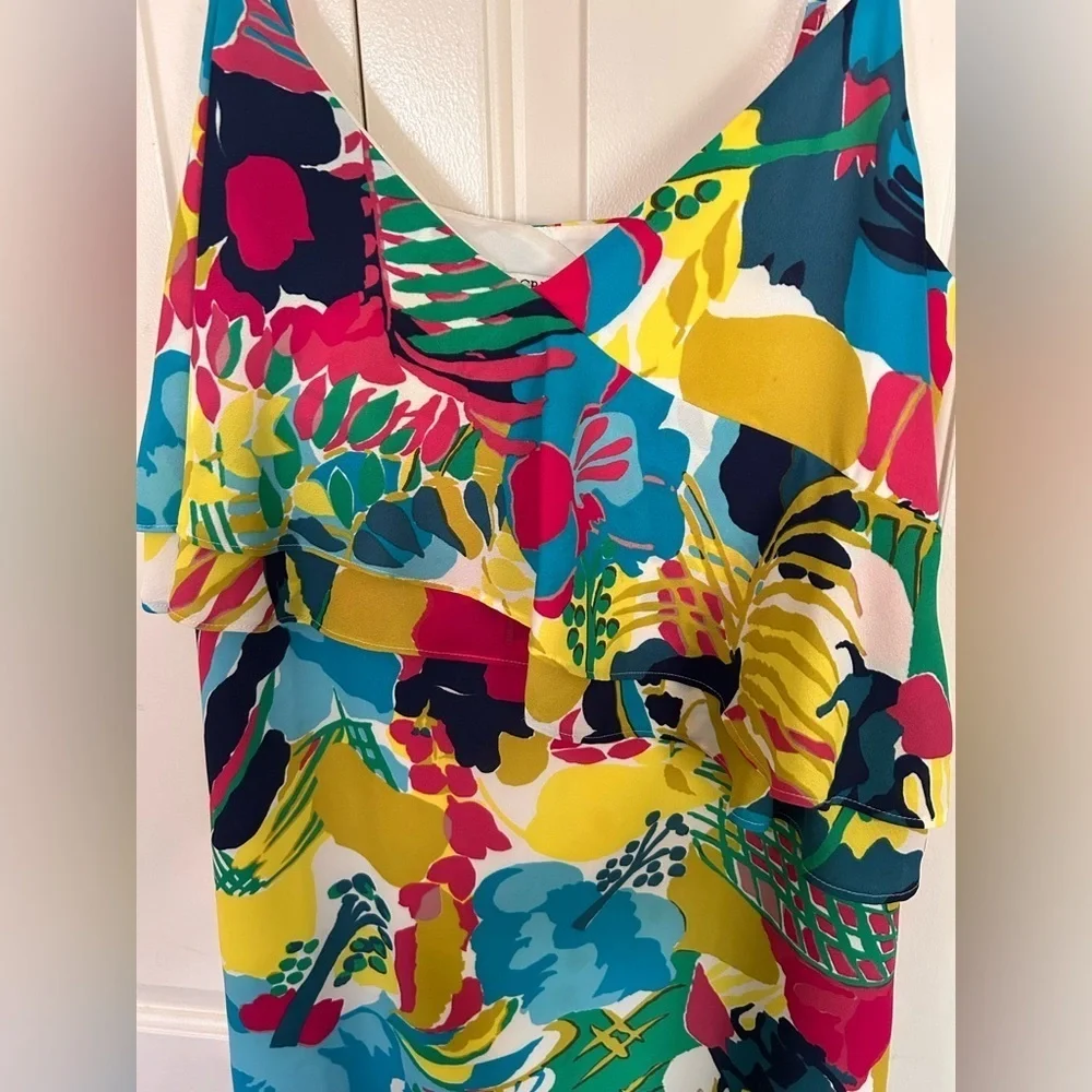 J Crew Colorful Tropical Floral Tiered Ruffle Cami Mini Dress Size 2